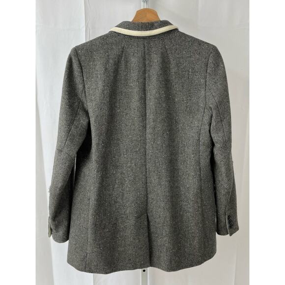 BANANA REPUBLIC Petite 8P Tipped Hack ing Jacket 2 Button Blazer Wool Blend Gray - Picture 2 of 8